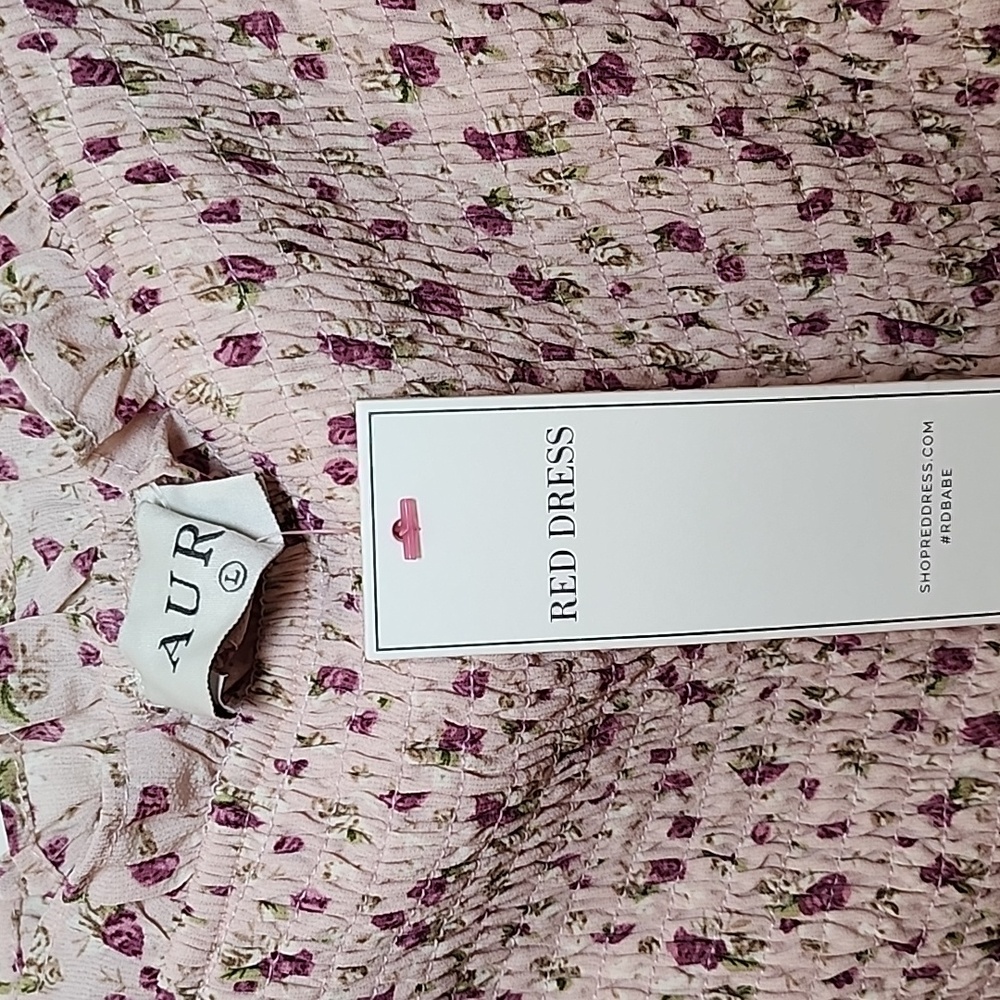Aura Boho Floral Midi Dress Smocked Fit&Flare Long Sleeve Romantic Fluence Sz L - Picture 15 of 16